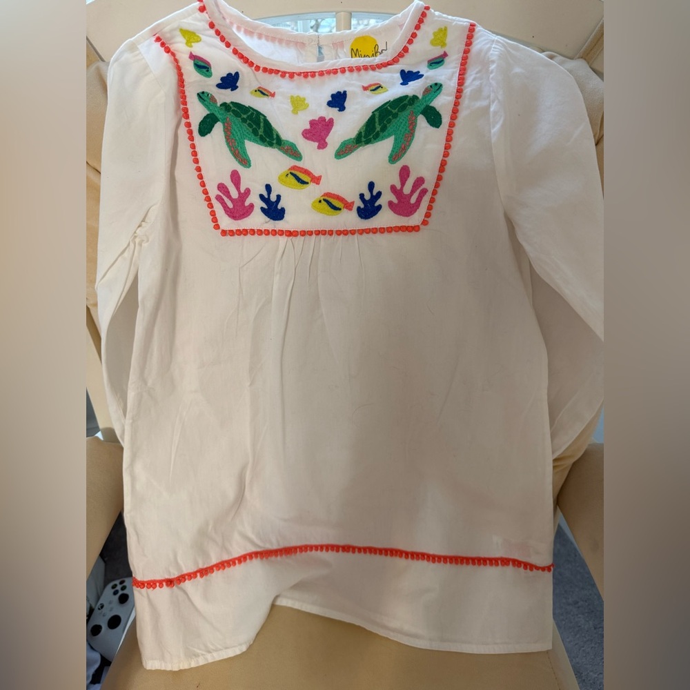Mini Boden off white dress with Colorful Embroidery